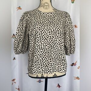 Black and white puff sleeve blouse, size L